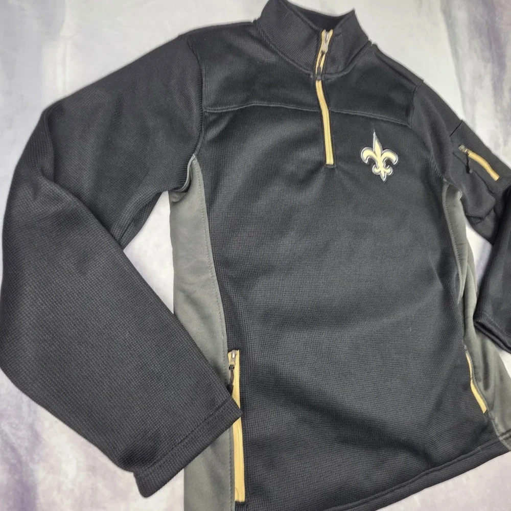 New Orleans Saints Mens Large Black Gold Zip Up Knit Pullover NFL‎ Embroidered